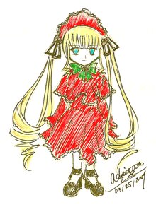 Rating: Safe Score: 0 Tags: 1girl blonde_hair blue_eyes bow bowtie dress drill_hair full_body green_bow image long_hair long_sleeves looking_at_viewer red_dress shinku shoes signature simple_background solo standing twin_drills twintails very_long_hair white_background User: admin