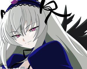 Rating: Safe Score: 3 Tags: 1girl black_wings dress flower frills hairband half-closed_eyes image juliet_sleeves long_hair long_sleeves looking_at_viewer pink_eyes puffy_sleeves ribbon rose silver_hair simple_background smile solo suigintou white_background wings User: admin