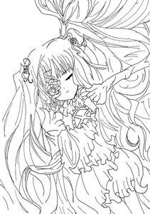 Rating: Safe Score: 0 Tags: 1girl closed_eyes dress flower frills greyscale hair_flower hair_ornament image kirakishou long_hair long_sleeves monochrome rose solo very_long_hair white_background User: admin