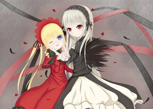 Rating: Safe Score: 0 Tags: 2girls blonde_hair blue_eyes blush dress hairband image long_hair long_sleeves multiple_girls one_eye_closed open_mouth pair petals red_dress red_eyes ribbon rose_petals shinku silver_hair smile suigintou User: admin