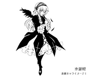 Rating: Safe Score: 0 Tags: 1girl boots dress frilled_sleeves frills full_body greyscale hairband image long_hair long_sleeves monochrome rose simple_background solo suigintou white_background wings User: admin