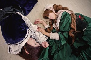 Rating: Safe Score: 0 Tags: 2girls brown_hair closed_eyes dress frills green_dress lips long_hair long_sleeves lying multiple_cosplay multiple_girls on_side suiseiseki tagme User: admin