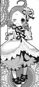 Rating: Safe Score: 0 Tags: 1girl ;d ahoge blush dress drill_hair flower greyscale hair_flower hair_ornament image kanaria long_sleeves monochrome one_eye_closed open_mouth ribbon rose shoes smile solo standing twin_drills User: admin