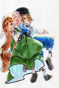 Rating: Safe Score: 0 Tags: 2girls blonde_hair blue_dress brown_hair dress green_dress green_eyes hat image long_hair long_sleeves multiple_girls one_eye_closed open_mouth pair red_eyes short_hair siblings sisters smile souseiseki suiseiseki twins very_long_hair watercolor_(medium) User: admin