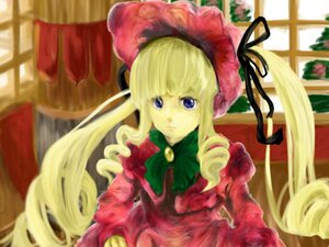 Rating: Safe Score: 0 Tags: 1girl blonde_hair blue_eyes blurry bonnet bow bowtie curtains depth_of_field dress drill_hair flower green_bow image indoors long_hair long_sleeves looking_at_viewer red_dress shinku solo very_long_hair window User: admin