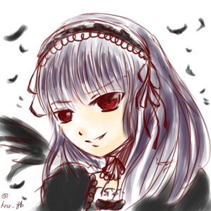 Rating: Safe Score: 0 Tags: 1girl bird black_feathers black_wings dress feathered_wings feathers hairband image lolita_hairband long_hair looking_at_viewer red_eyes ribbon silver_hair simple_background smile solo suigintou white_background white_feathers wings User: admin