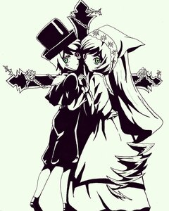 Rating: Safe Score: 0 Tags: 1girl dress flower green_eyes hat image long_hair monochrome pair rose souseiseki suiseiseki top_hat User: admin