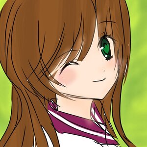 Rating: Safe Score: 0 Tags: 1girl bangs blush brown_hair closed_mouth eyebrows_visible_through_hair face gradient_background green_background green_eyes image long_hair looking_at_viewer one_eye_closed portrait sailor_collar school_uniform serafuku simple_background smile solo suiseiseki User: admin