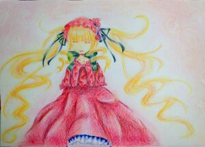 Rating: Safe Score: 0 Tags: 1girl blonde_hair bonnet closed_eyes dress flower image long_hair long_sleeves red_dress shinku solo traditional_media twintails very_long_hair watercolor_(medium) User: admin