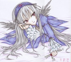 Rating: Safe Score: 0 Tags: 1girl black_wings detached_collar dress flower frilled_sleeves frills hairband image long_hair long_sleeves looking_at_viewer pink_eyes ribbon rose silver_hair solo suigintou very_long_hair wings User: admin