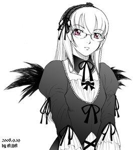 Rating: Safe Score: 0 Tags: 1girl black_wings dress frills glasses hairband image lolita_hairband long_hair long_sleeves looking_at_viewer monochrome puffy_sleeves ribbon simple_background solo suigintou upper_body white_background wings User: admin