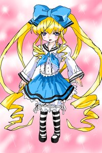 Rating: Safe Score: 0 Tags: 1girl blonde_hair blue_bow blue_eyes blush bow dress frills full_body hair_bow image long_hair long_sleeves open_mouth pantyhose sailor_collar shinku shoes solo sparkle standing striped striped_legwear twintails very_long_hair User: admin