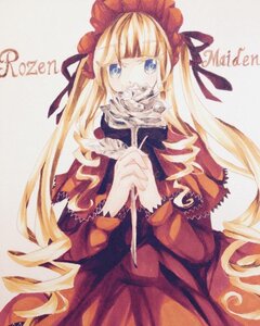 Rating: Safe Score: 0 Tags: 1girl blonde_hair blue_eyes bonnet bow dress drill_hair food image long_hair long_sleeves looking_at_viewer red_dress ringlets rose shinku solo traditional_media twin_drills very_long_hair User: admin