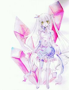 Rating: Safe Score: 0 Tags: 1girl barasuishou dress frills full_body image long_hair looking_at_viewer ribbon solo standing thighhighs traditional_media twintails very_long_hair white_hair yellow_eyes User: admin