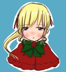Rating: Safe Score: 0 Tags: 1girl :< blonde_hair blue_background blue_eyes blush bow bowtie capelet dress flower image long_hair looking_at_viewer outline rose shinku simple_background solo twintails upper_body User: admin