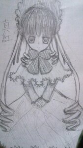 Rating: Safe Score: 0 Tags: 1girl bow bowtie dress drill_hair frills full_body greyscale image long_hair long_sleeves looking_at_viewer monochrome shinku simple_background sketch solo standing very_long_hair User: admin