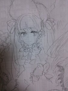 Rating: Safe Score: 0 Tags: 1girl dress flower frills hair_ornament image long_hair monochrome shinku sketch solo traditional_media twintails User: admin