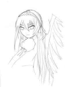 Rating: Safe Score: 0 Tags: 1girl angel_wings auto_tagged blush eyebrows_visible_through_hair feathered_wings greyscale hair_ribbon hairband holding image long_hair long_sleeves looking_at_viewer monochrome ribbon simple_background solo suigintou upper_body very_long_hair white_background wings User: admin