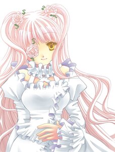 Rating: Safe Score: 0 Tags: 1girl bangs dress flower frills hair_flower hair_ornament image kirakishou long_hair long_sleeves pink_hair rose smile solo very_long_hair white_dress white_flower white_rose yellow_eyes User: admin