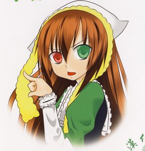 Rating: Safe Score: 0 Tags: 1girl brown_hair dress frills green_dress green_eyes heterochromia image index_finger_raised long_hair long_sleeves looking_at_viewer open_mouth red_eyes simple_background solo suiseiseki upper_body User: admin