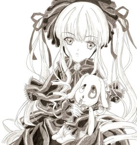 Rating: Safe Score: 0 Tags: 1girl blush dress flower image long_hair looking_at_viewer monochrome rose shinku simple_background solo stuffed_animal traditional_media twintails very_long_hair white_background User: admin