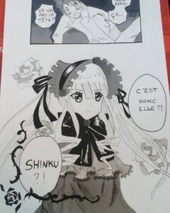 Rating: Safe Score: 0 Tags: 2girls blush comic dress english_text flower hairband image long_hair monochrome multiple_girls photo rose shinku solo suigintou traditional_media wings User: admin