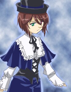 Rating: Safe Score: 0 Tags: 1girl black_ribbon blue_dress brown_hair capelet dress expressionless frills green_eyes hat heterochromia image long_sleeves looking_at_viewer red_eyes ribbon short_hair solo souseiseki User: admin