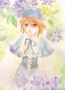 Rating: Safe Score: 0 Tags: 1girl blue_dress dress flower frills green_eyes hat heterochromia image looking_at_viewer red_eyes ribbon short_hair solo souseiseki traditional_media watercolor_(medium) User: admin