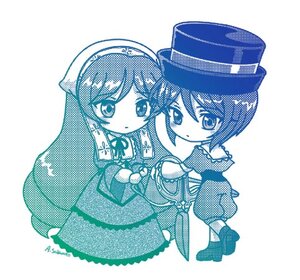 Rating: Safe Score: 0 Tags: 2girls bangs blue_theme blush chibi dress full_body hat image long_hair long_sleeves looking_at_viewer monochrome multiple_girls pair ribbon short_hair souseiseki suiseiseki User: admin