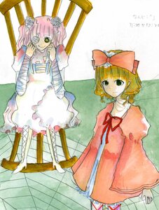 Rating: Safe Score: 0 Tags: 2girls bandages blonde_hair bow curtains dress eyepatch flower frills green_eyes hair_ornament hina_ichigo hinaichigo image kirakishou long_hair long_sleeves multiple_girls pair pink_hair rose short_hair standing sword traditional_media weapon User: admin