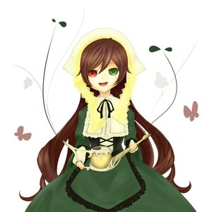 Rating: Safe Score: 0 Tags: 1girl :d brown_hair bug butterfly dress frills green_dress green_eyes head_scarf heterochromia holding image insect long_hair long_sleeves looking_at_viewer musical_note open_mouth red_eyes scissors smile solo suiseiseki very_long_hair watering_can User: admin