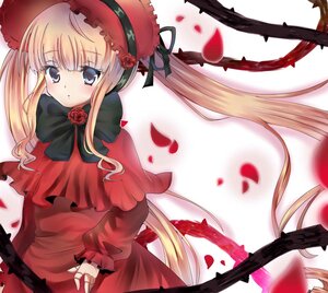 Rating: Safe Score: 0 Tags: 1girl blonde_hair blue_eyes bonnet bow bowtie capelet dress flower image long_hair long_sleeves looking_at_viewer petals red_capelet red_dress red_flower rose rose_petals shinku sidelocks solo twintails white_background User: admin