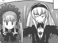 Rating: Safe Score: 0 Tags: 2girls bangs dress greyscale hairband image long_hair long_sleeves looking_at_viewer monochrome multiple_girls pair shinku smile suigintou upper_body User: admin