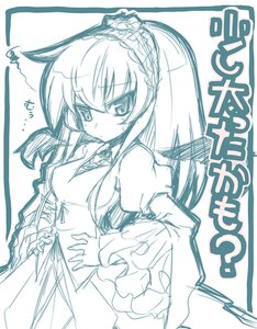 Rating: Safe Score: 0 Tags: 1girl blush dress eyebrows_visible_through_hair hand_on_hip image juliet_sleeves long_hair long_sleeves looking_at_viewer monochrome puffy_sleeves solo suigintou wide_sleeves wings User: admin