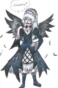 Rating: Safe Score: 0 Tags: 1girl auto_tagged black_wings boots dress feathers frills full_body hairband image long_hair long_sleeves open_mouth silver_hair solo standing suigintou white_background wings User: admin