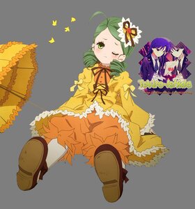 Rating: Safe Score: 0 Tags: ahoge blush boots bug butterfly dress drill_hair green_eyes green_hair image insect kanaria multiple_girls one_eye_closed parasol purple_hair ribbon solo striped umbrella User: admin