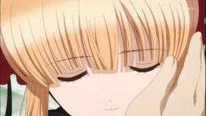 Rating: Safe Score: 0 Tags: 1girl bangs blonde_hair close-up closed_eyes closed_mouth eyebrows_visible_through_hair face image out_of_frame pov_hands shinku smile solo solo_focus User: admin