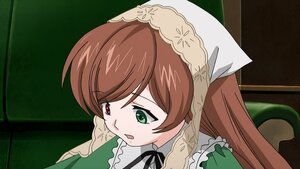 Rating: Safe Score: 0 Tags: 1girl brown_hair dress frills green_dress green_eyes head_scarf heterochromia image long_hair long_sleeves open_mouth red_eyes ribbon solo suiseiseki tears User: admin