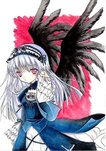 Rating: Safe Score: 0 Tags: 1girl bad_id bad_pixiv_id black_ribbon black_wings cross-laced_clothes dress feathered_wings feathers flower frills hachiko_(hathiko) hairband image long_hair long_sleeves looking_at_viewer marker_(medium) pink_eyes ribbon rose rozen_maiden silver_hair solo suigintou traditional_media wings User: admin