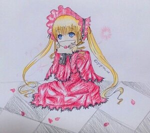 Rating: Safe Score: 0 Tags: 1girl blonde_hair blue_eyes bow dress flower image long_hair long_sleeves looking_at_viewer photo red_dress shinku sitting solo traditional_media twintails very_long_hair User: admin