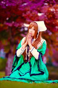 Rating: Safe Score: 0 Tags: 1girl bangs blurry brown_hair depth_of_field dress green_dress hat head_scarf long_sleeves own_hands_together solo suiseiseki User: admin