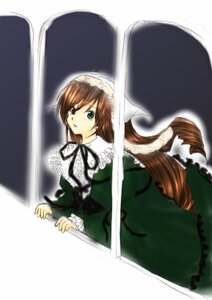 Rating: Safe Score: 0 Tags: 1girl brown_hair dress drill_hair frills green_dress green_eyes image long_hair long_sleeves ribbon simple_background solo suiseiseki twin_drills twintails very_long_hair white_background User: admin