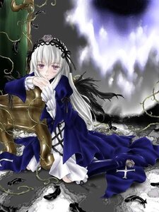 Rating: Safe Score: 0 Tags: 1girl black_wings dress feathers flower frills hairband image long_hair long_sleeves looking_at_viewer pink_eyes rose silver_hair solo suigintou very_long_hair water wings User: admin