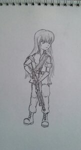Rating: Safe Score: 0 Tags: 1girl assault_rifle boots gloves greyscale gun image long_hair military monochrome rifle sketch solo suigintou traditional_media weapon User: admin