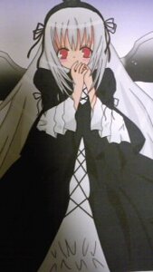 Rating: Safe Score: 0 Tags: 1girl black_dress black_ribbon covering_mouth dress flower frills hairband image long_hair long_sleeves looking_at_viewer red_eyes ribbon rose simple_background solo suigintou very_long_hair wings User: admin