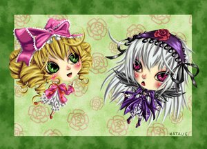 Rating: Safe Score: 0 Tags: 2girls blonde_hair blush bow chibi dress drill_hair frills green_eyes hair_bow hairband hina_ichigo hinaichigo image long_hair looking_at_viewer multiple_girls open_mouth pair pink_bow short_hair silver_hair smile suigintou wings User: admin