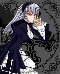 Rating: Safe Score: 0 Tags: 1girl dress flower food frilled_sleeves frills hairband holding image juliet_sleeves lolita_hairband long_hair long_sleeves looking_at_viewer pink_eyes puffy_sleeves purple_rose rose silver_hair simple_background solo suigintou wings User: admin