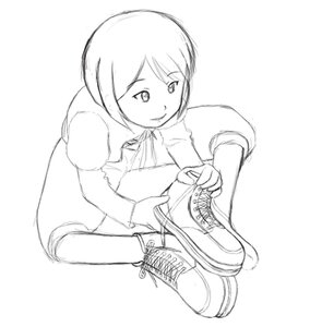 Rating: Safe Score: 0 Tags: 1girl boots cross-laced_footwear greyscale image lace-up_boots monochrome short_hair simple_background sitting sketch smile solo souseiseki striped white_background User: admin