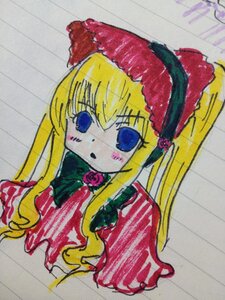 Rating: Safe Score: 0 Tags: 1girl blonde_hair blue_eyes blush bow dress image long_hair long_sleeves looking_at_viewer marker_(medium) photo shinku solo traditional_media very_long_hair User: admin