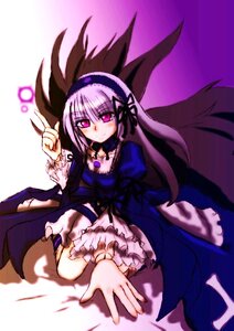 Rating: Safe Score: 0 Tags: 1girl black_wings detached_collar dress frilled_sleeves frills full_body hairband image long_hair long_sleeves looking_at_viewer pink_eyes rose sitting solo suigintou very_long_hair wings User: admin